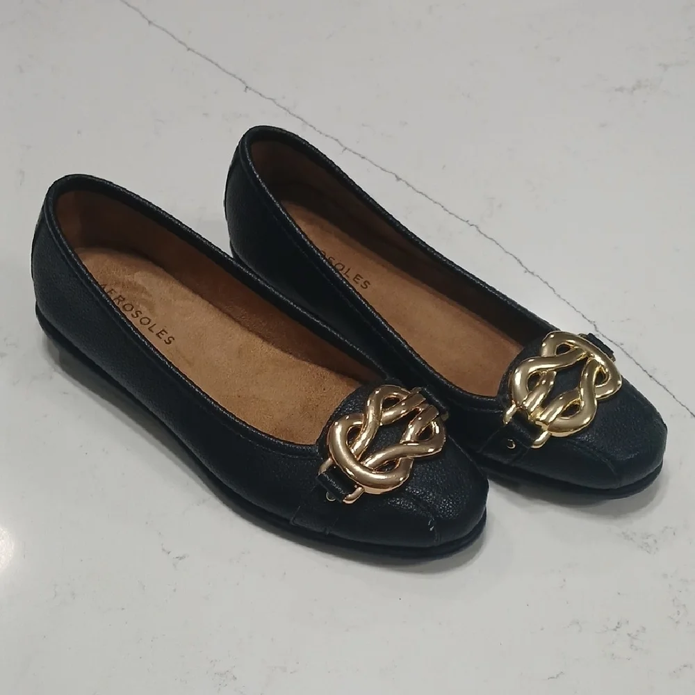 Aerosoles Black Loafers with Gold Accent , New Without Tags Or Box